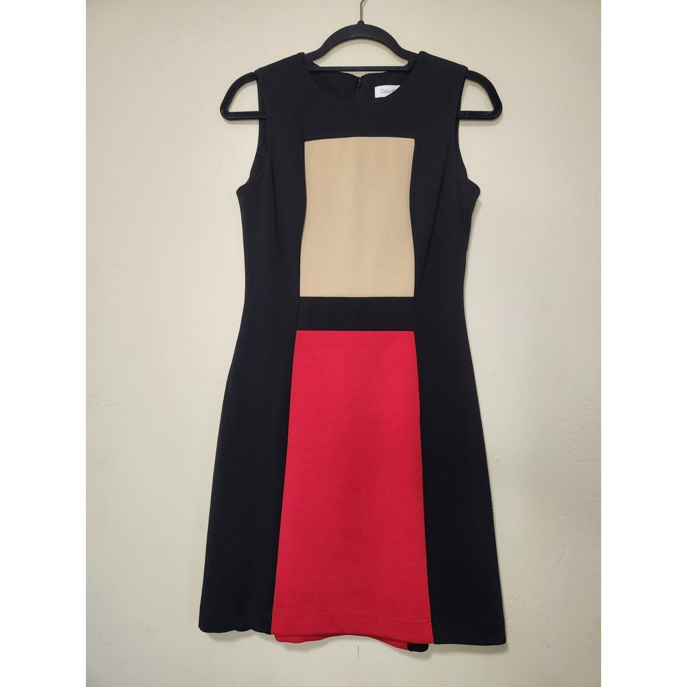 Calvin Klein Red And Black Sleeveless Sheath Dress Womens Size 4